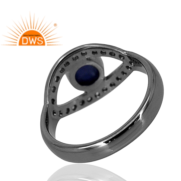 Silver Natural Diamond & Blue Sapphire Gemstone Devil Eye Design Ring Supplier