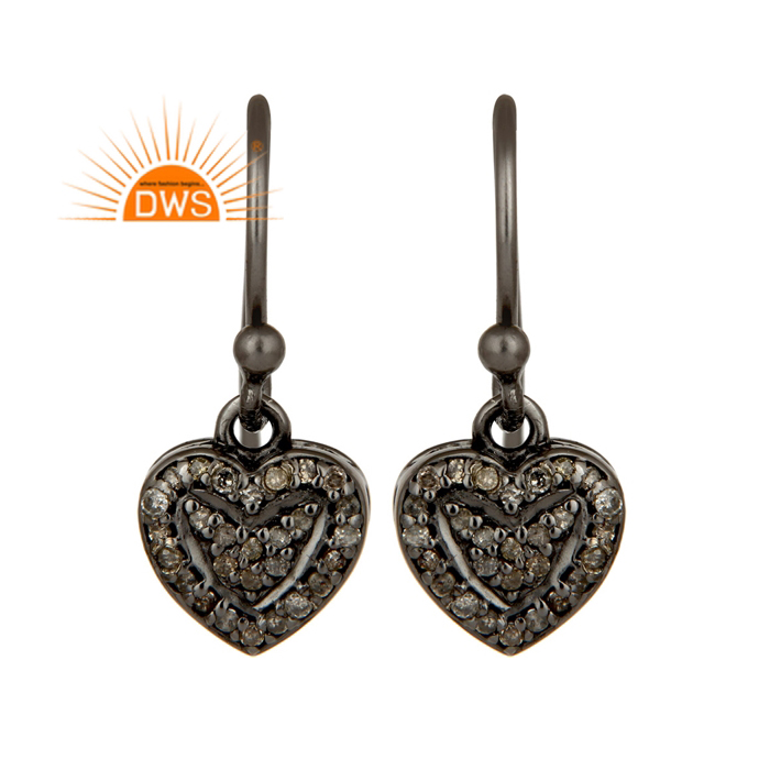 Oxidized Sterling Silver Heart Shape Diamond Earring Jewelry Manufacturer