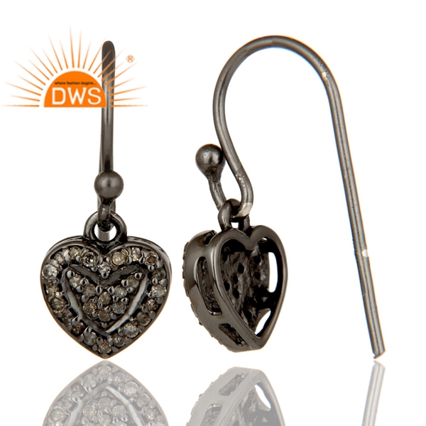 Oxidized Sterling Silver Heart Shape Diamond Earring Jewelry Manufacturer