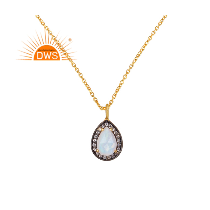 Best Quality Natural CZ & Rainbow Moon stone Gemstone Pendant Necklace Supplier