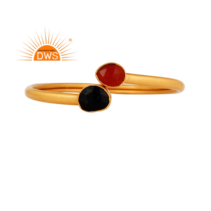 Sterling Silver Bangle Natural Red Onyx & Black Onyx Gemstone Exporter