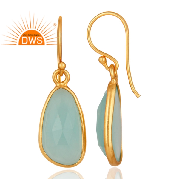 Sterling Silver Dangle Earring Natural Aqua Chalcedony Gemstone Earring Exporter