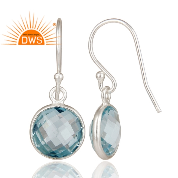 Natural Blue Topaz Gemstone Earring Fine Sterling Silver Exporter