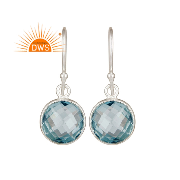 Natural Blue Topaz Gemstone Earring Fine Sterling Silver Exporter