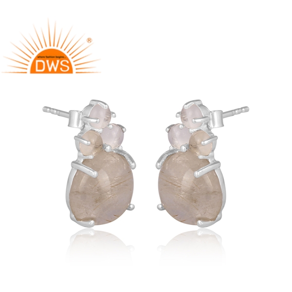 Quartz & Golden Rutile Gemstone Earring Wholesaler