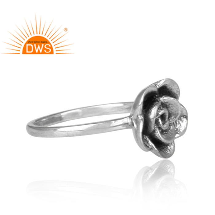 925 Silver Oxidized Rose Flower Ring Supplier