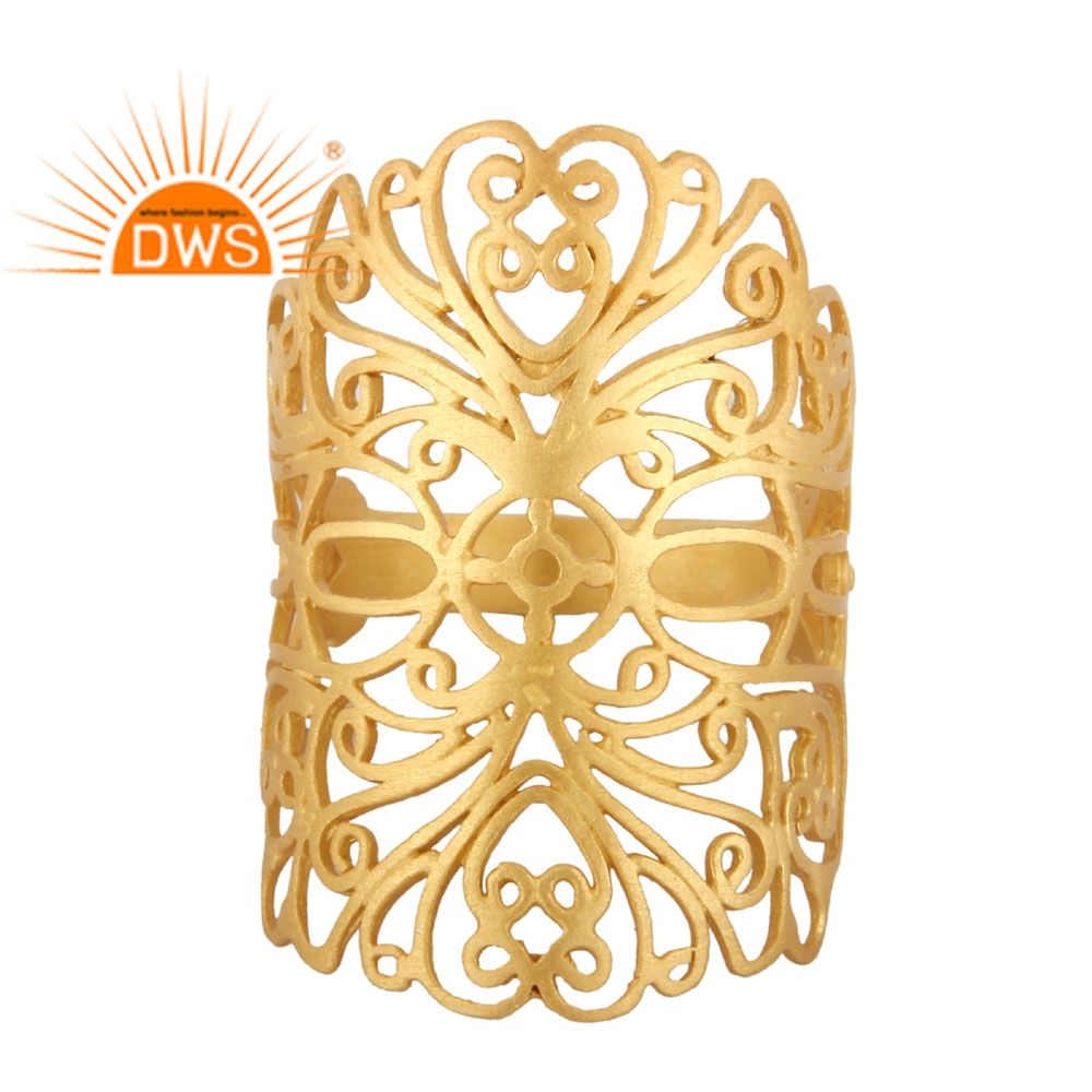 925 Silver Gold Plated Filigree Long Midi Finger Knuckle Ring Supplier