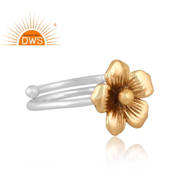 925 Silver Gold Plated Charm Floral Designed Stackable Ring Supplier