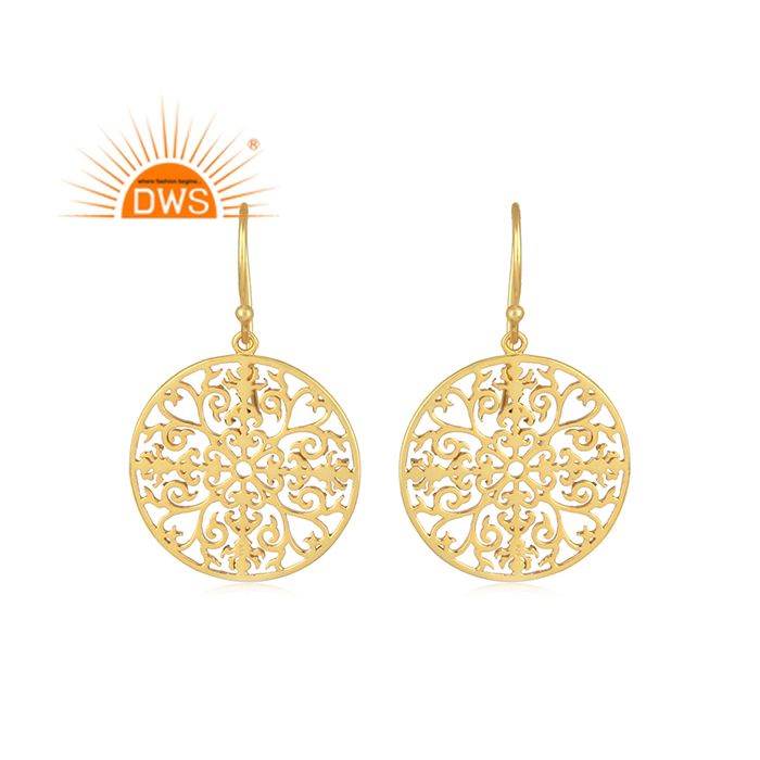 925 Silver Gold Plated Filigree Mandala Hook Earring Supplier