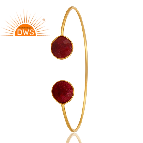 925 Silver Gold Plated Ruby Corundum Gemstone Cuff Bracelet Exporter