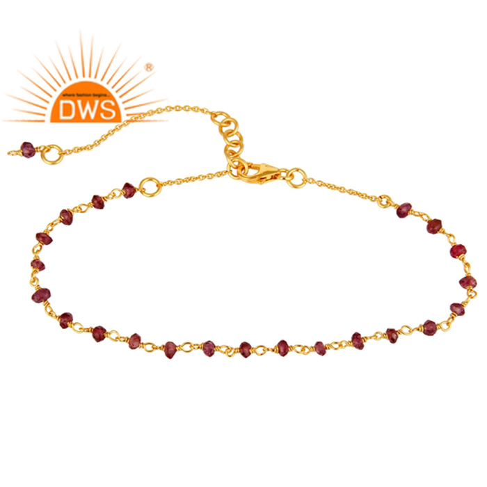 925 Silver Gold Plated Natural Garnet Gemstone Beaded Bracelet Exporter