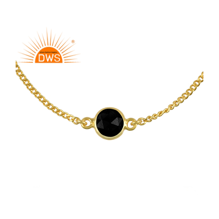 925 Silver Gold Plated Natural Black Onyx Gemstone Charm Bracelet Exporter