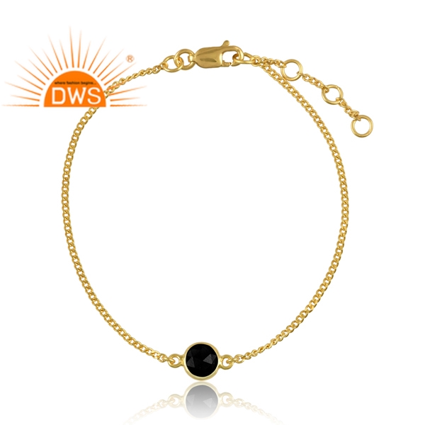 925 Silver Gold Plated Natural Black Onyx Gemstone Charm Bracelet Exporter