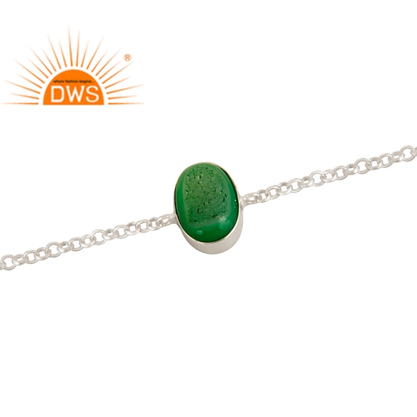 925 Silver Light green Natural Druzy Gemstone Bracelet Exporter