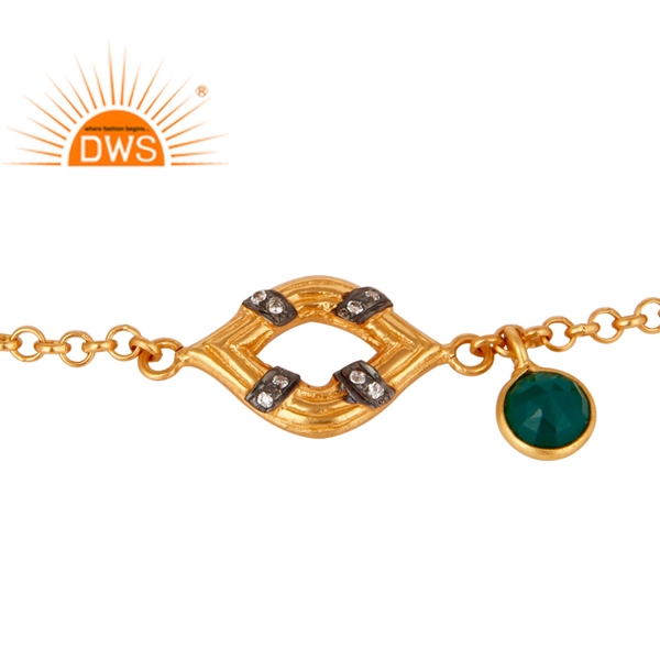 925 Silver Natural Green Onyx & CZ Gemstone Bracelet Exporter