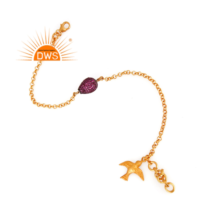 925 Silver Gold Plated Natural Ruby Gemstone Bracelet Exporter