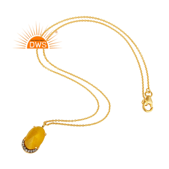 925 Silver Gold Plated CZ Yellow Moonstone Gemstone Necklace Exporter