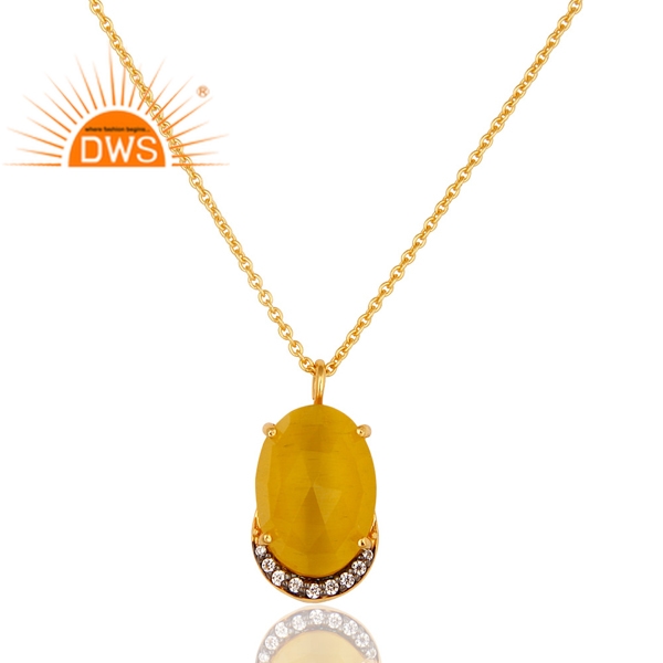 925 Silver Gold Plated CZ Yellow Moonstone Gemstone Necklace Exporter