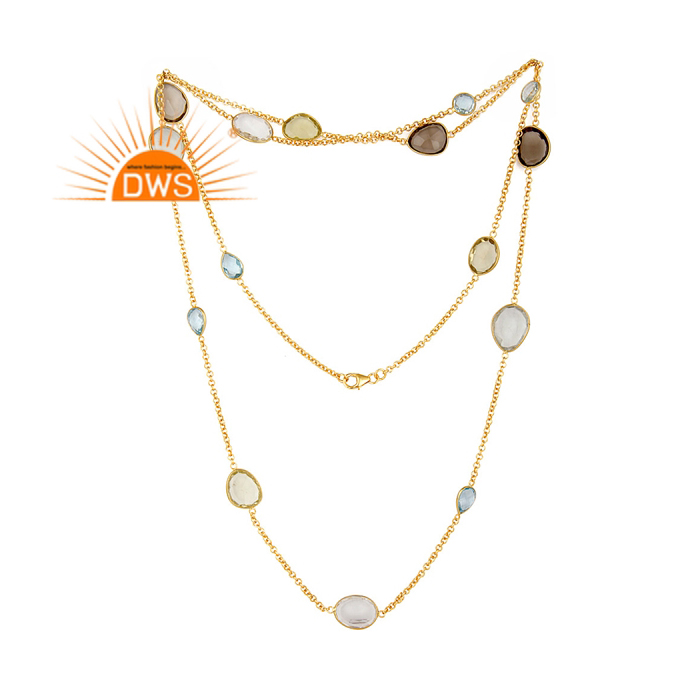 925 Silver Gold Plated Multi Gemstone Necklace Exporter