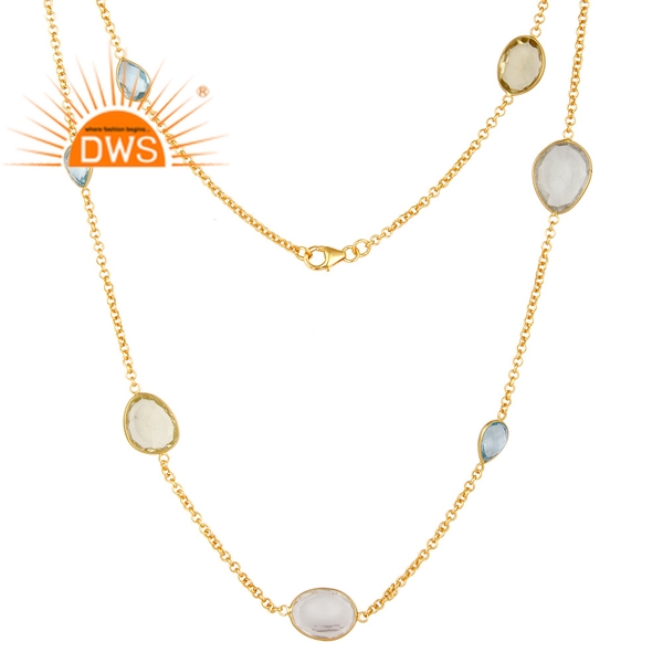 925 Silver Gold Plated Multi Gemstone Necklace Exporter