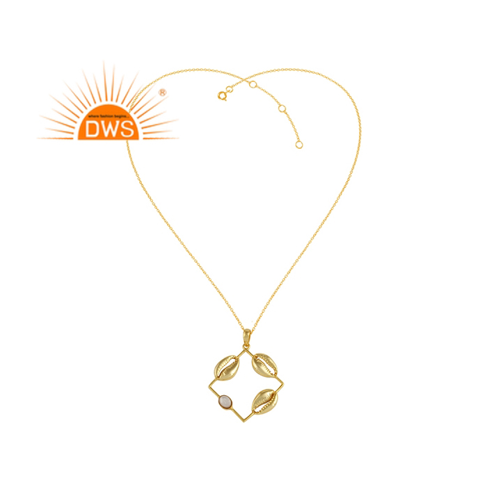 925 Silver Gold Plated Cowrie Shell Pearl Gemstone Pendant Necklace Exporter