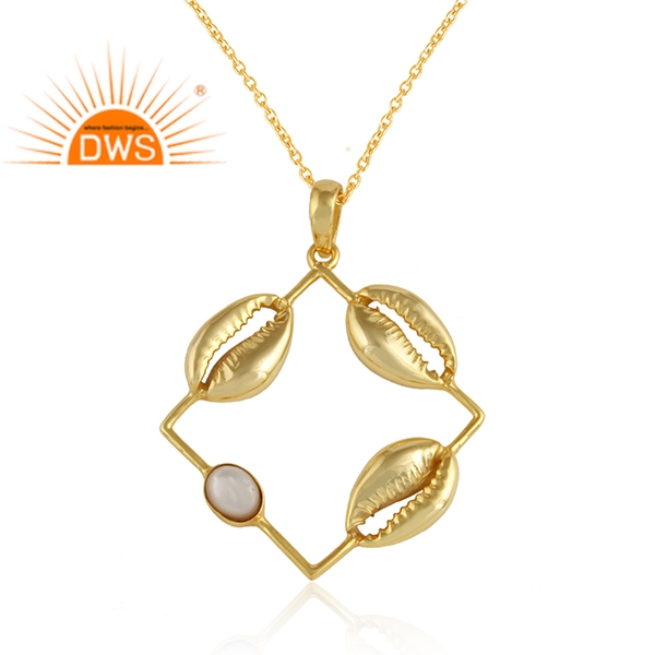 925 Silver Gold Plated Cowrie Shell Pearl Gemstone Pendant Necklace Exporter