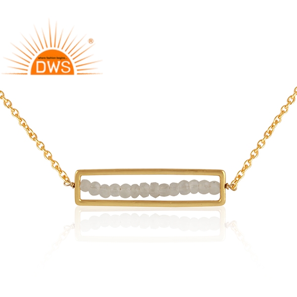 925 Silver Gold Plated Rainbow Moonstone Pendant Necklace Exporter