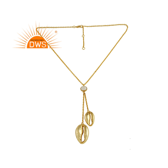 925 Silver Gold Plated Cowrie Shell Pearl Lariat Gemstone Necklace Exporter
