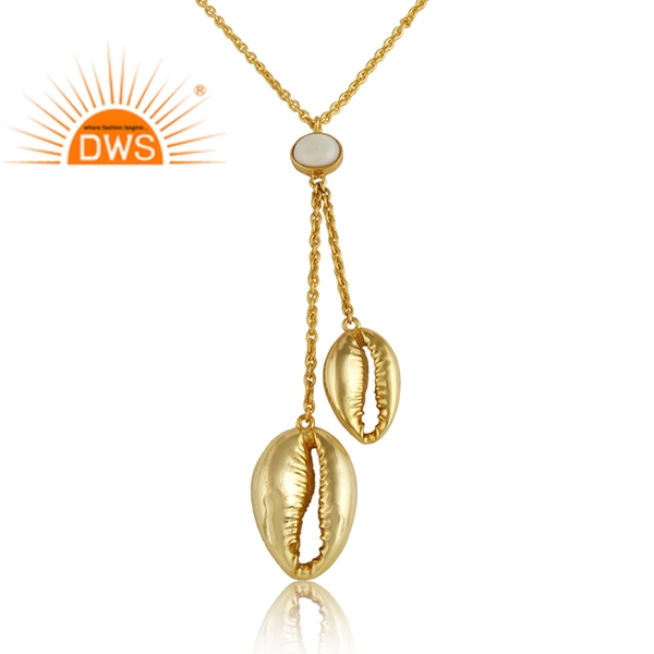 925 Silver Gold Plated Cowrie Shell Pearl Lariat Gemstone Necklace Exporter
