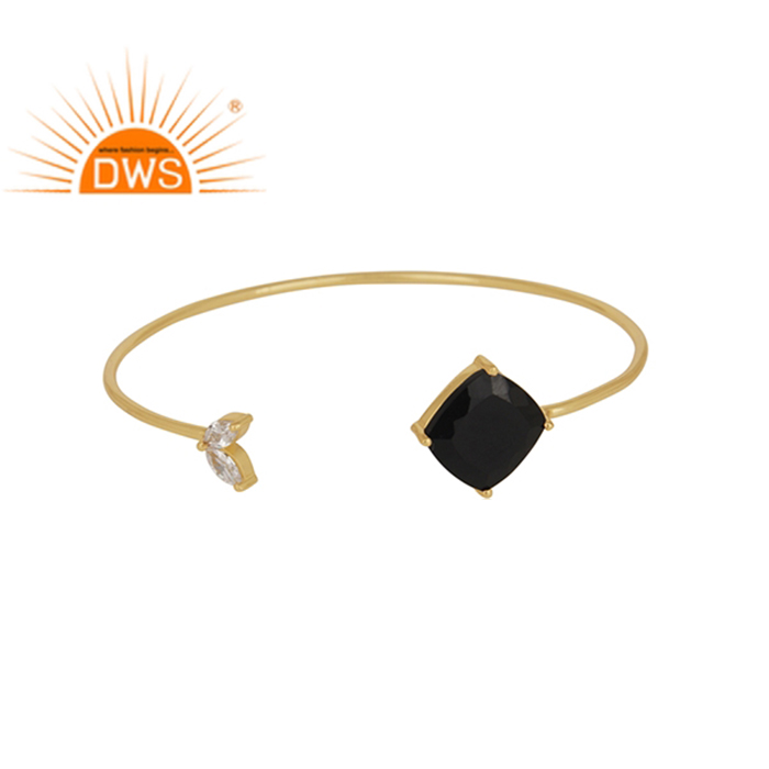 925 Silver Gold Plated Black Onyx Cz Gemstone Cuff Bracelet Exporter