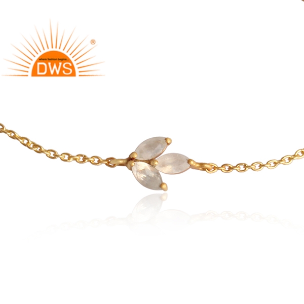 925 Silver Gold Plated Fire Rainbow Moonstone Gemstone Bracelet Exporter