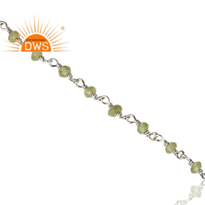 925 Silver Natural Peridot Gemstone Beads Chain Bracelet Exporter