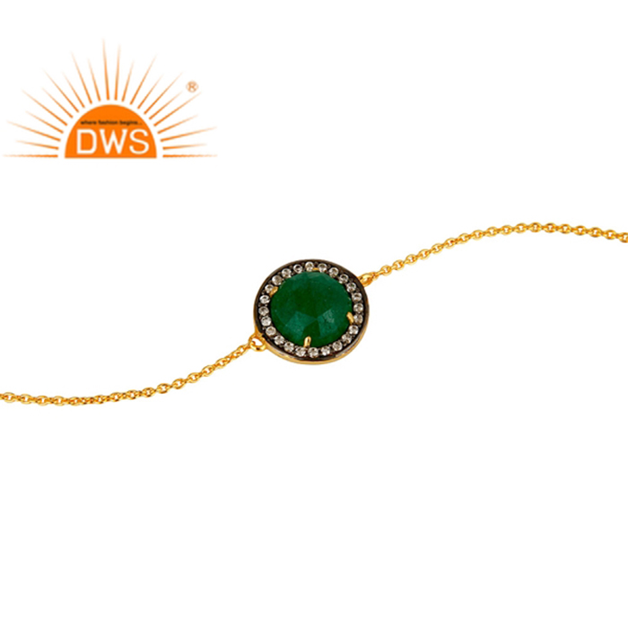 925 Silver Gold Plated Zirconia Green Aventurine Gemstone Bracelet Exporter