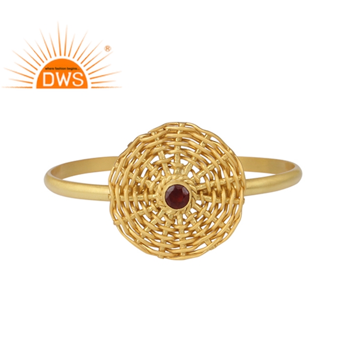 925 Silver Gold Plated Woven Boho Style Garnet Cuff Bracelet Exporter