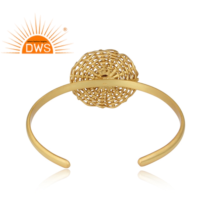 925 Silver Gold Plated Woven Boho Style Garnet Cuff Bracelet Exporter
