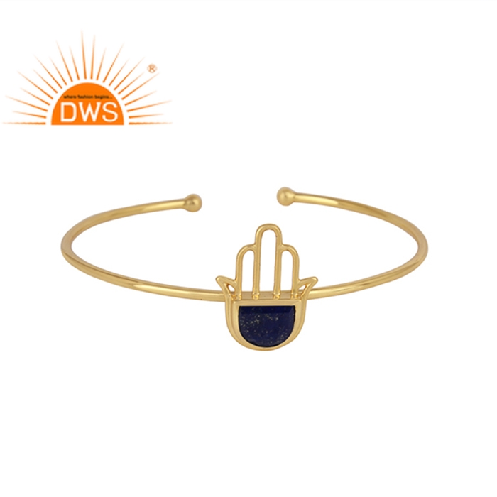 925 Silver Gold Plated Natural Lapis Gemstone Bangle Cuff Exporter