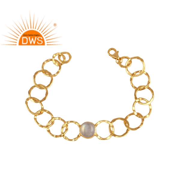925 Silver Gold Plated Rainbow Moonstone Entwined Charm Link Bracelet Exporter