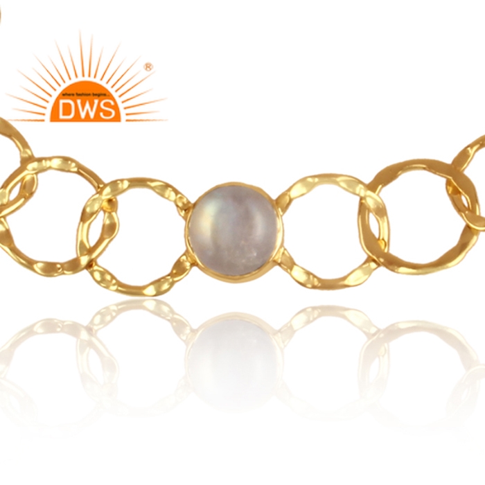 925 Silver Gold Plated Rainbow Moonstone Entwined Charm Link Bracelet Exporter