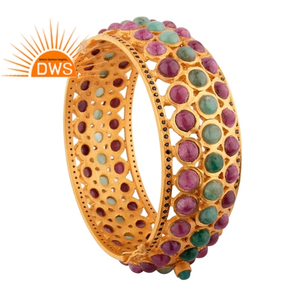 Silver Gold Plated Emerald Ruby Sapphire Multi Gemstone Bangle Exporter