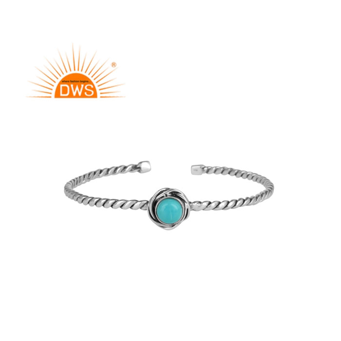 Silver Turquoise Gemstone Oxidized Twisted Cuff Bangle Exporter