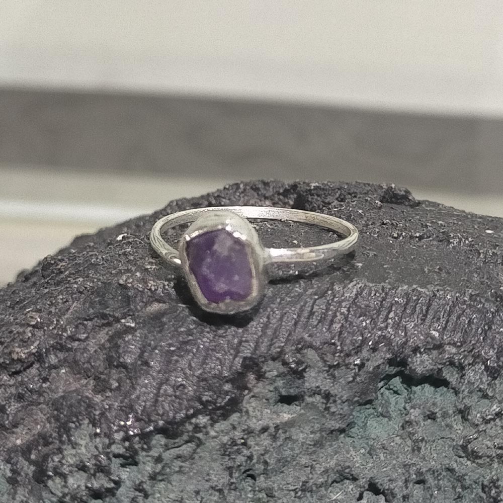 Wholesale 925 Sterling Silver Raw Amethyst Gemstone Ring
