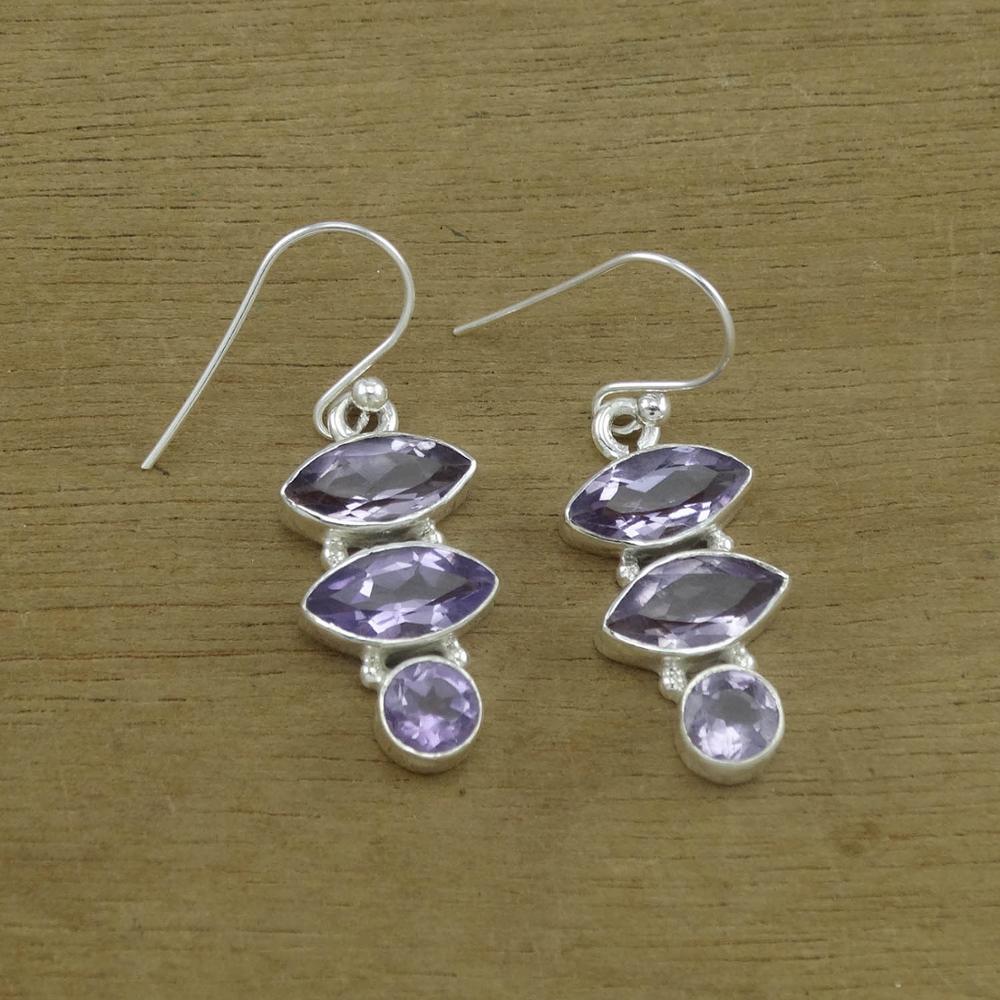 Handcrafted Amethyst Gemstone 925  Silver Earring Exporter