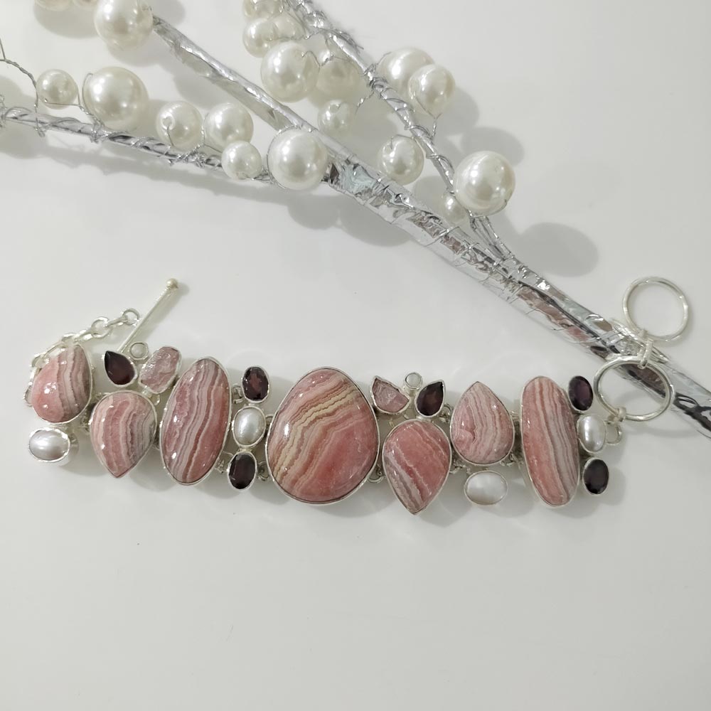 925 Silver Rhodocrosite Gemstone Bracelet Exporter