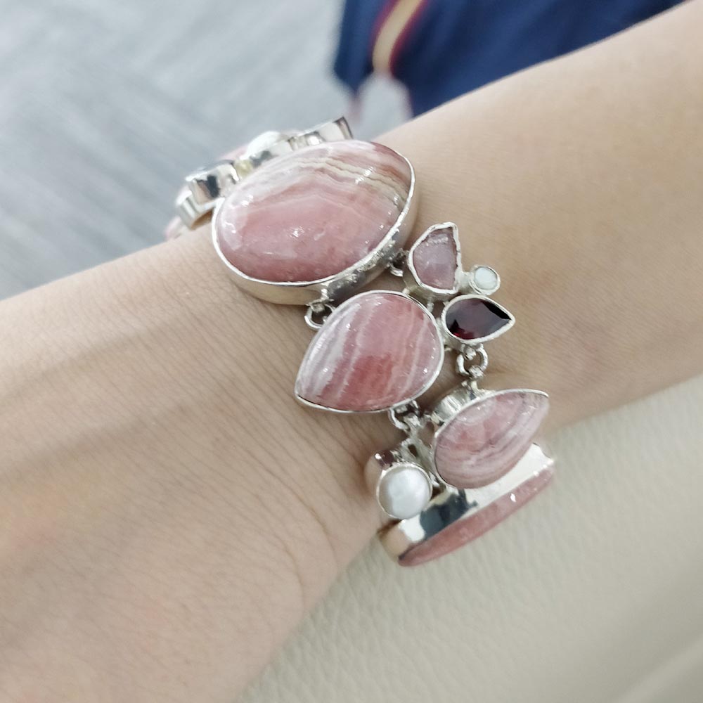 925 Silver Rhodocrosite Gemstone Bracelet Exporter
