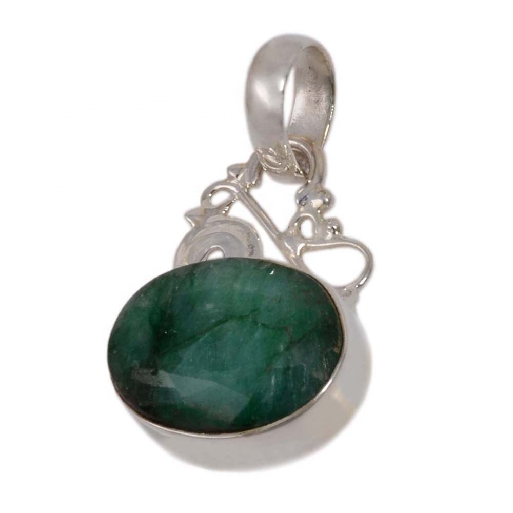 Designer Look Emerald Handcrafted 925 Sterling Silver Pendant Exporter