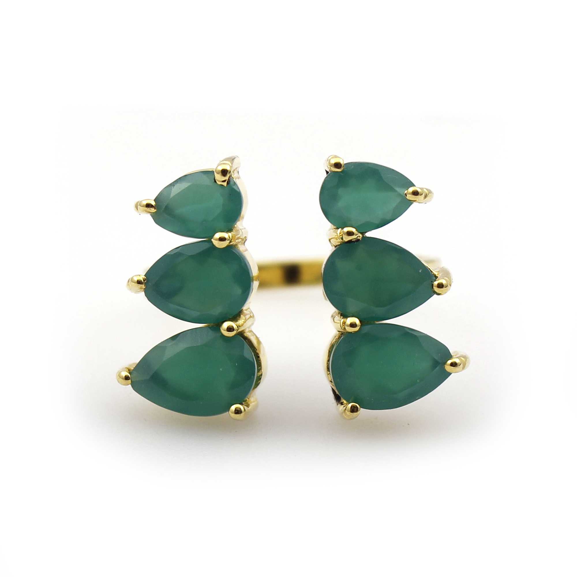 High grade three stone green onyx ring electroplating ring   Supplier