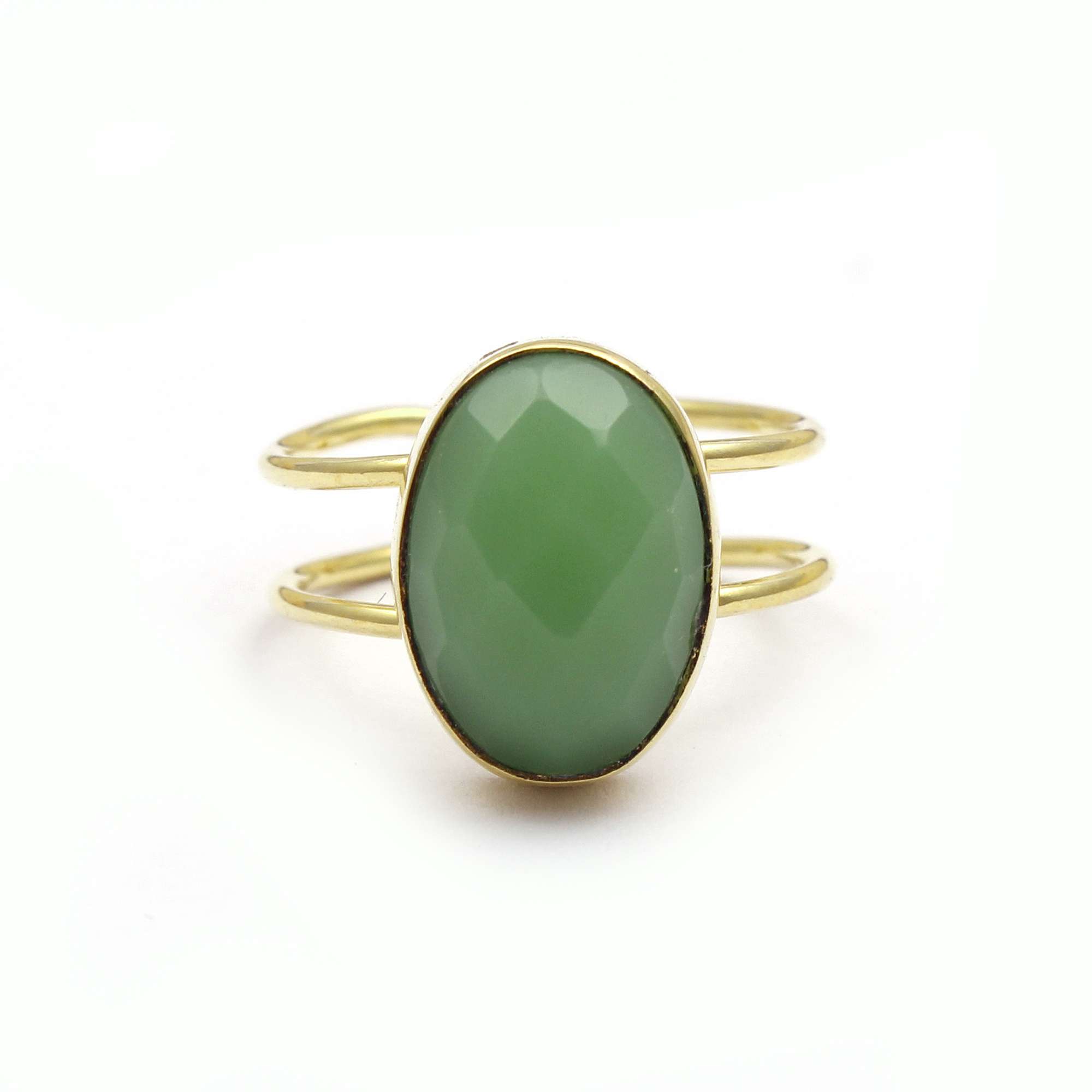 Genuine blue topaz stone round shape ring brass gold plated ring Supplier