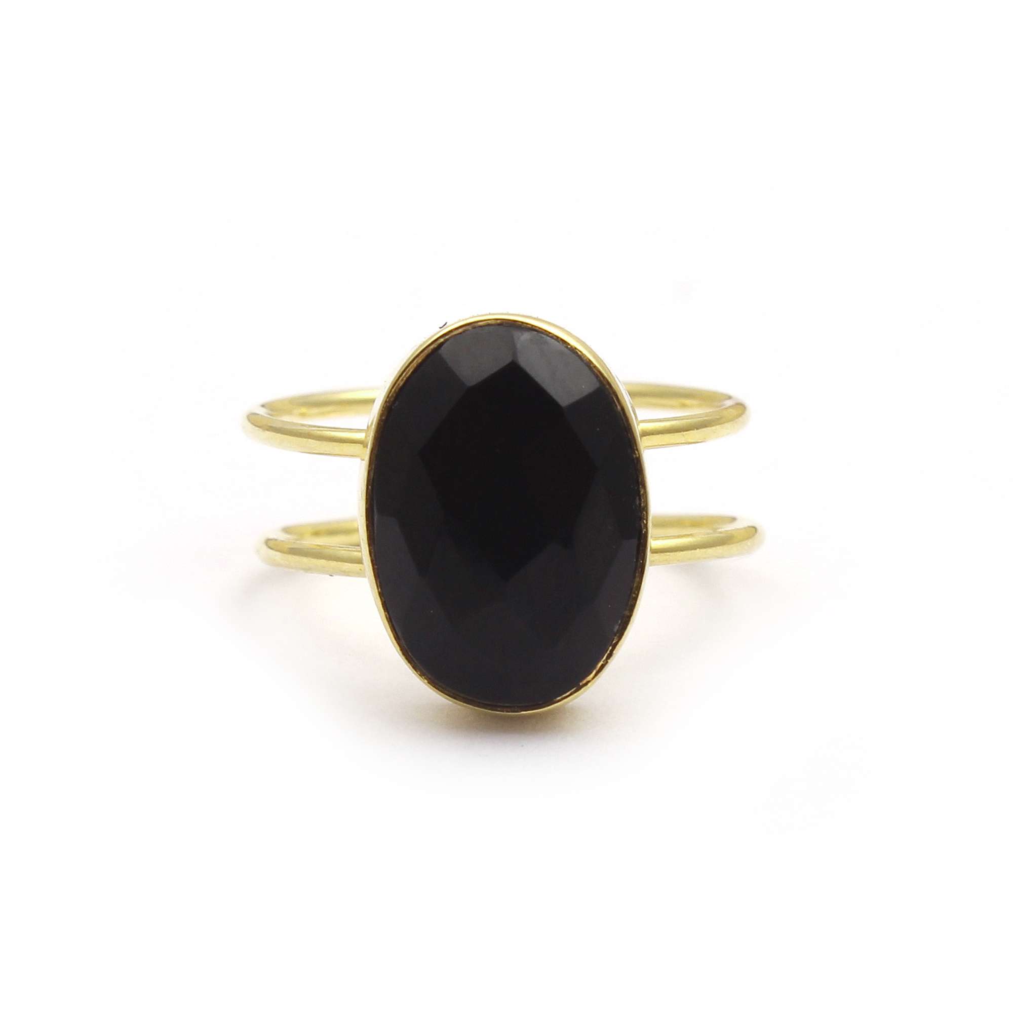 Genuine blue topaz stone round shape ring brass gold plated ring Supplier