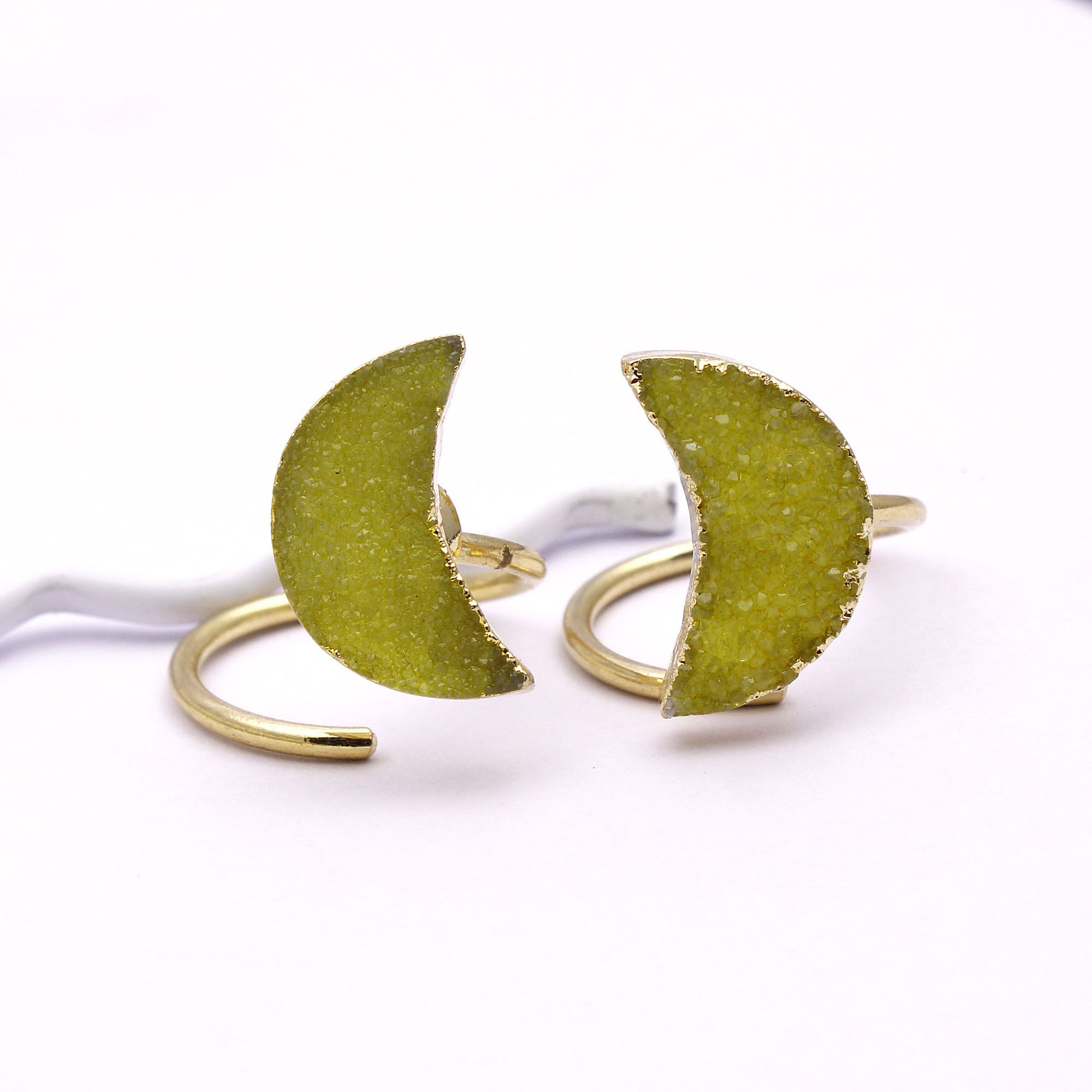A grade natural agate durzi gold plated rings half moon handmade  Supplier