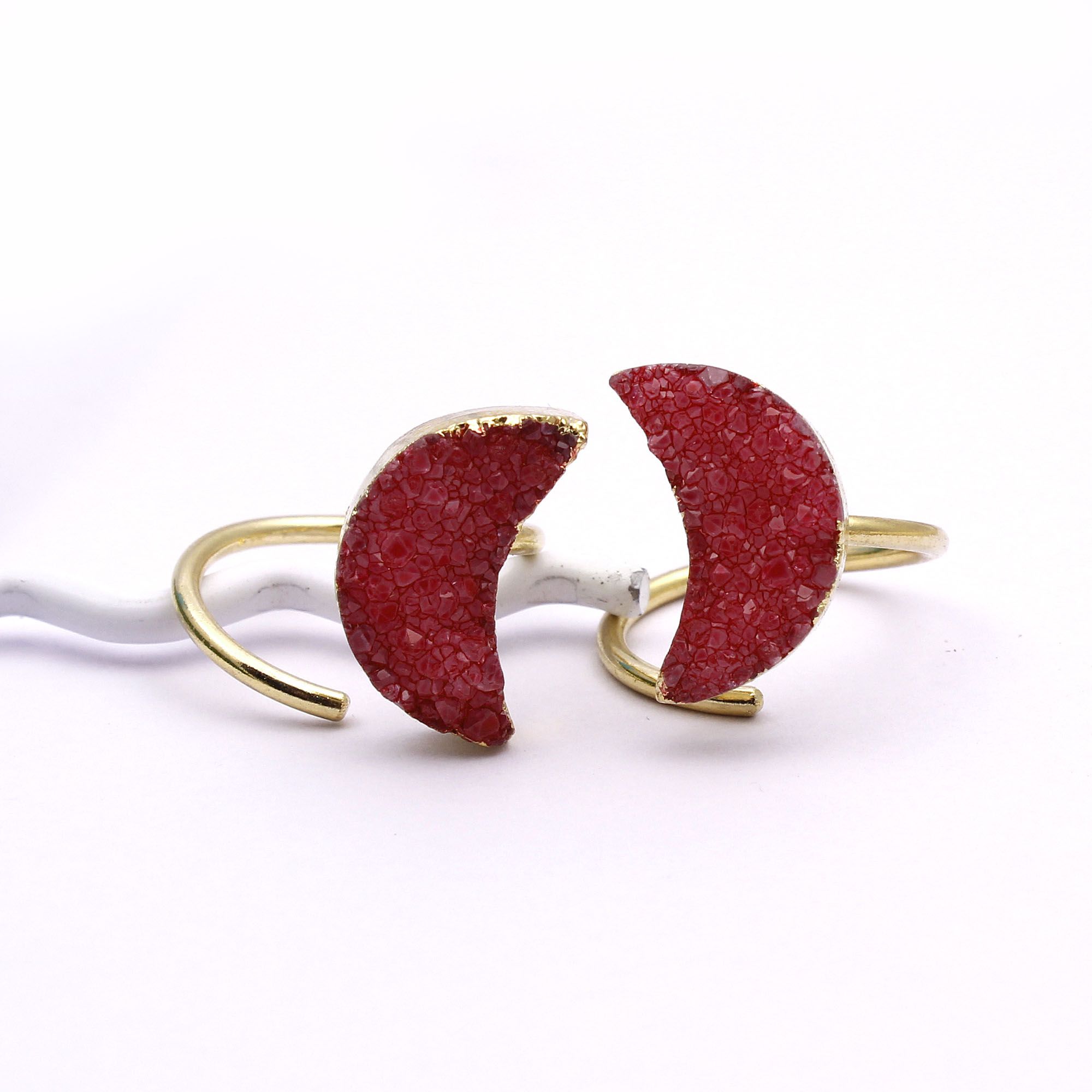A grade natural agate durzi gold plated rings half moon handmade  Supplier